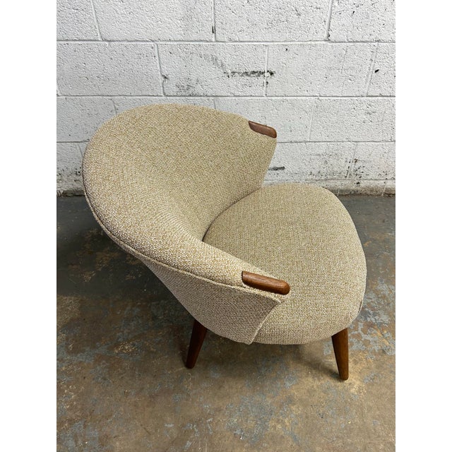 Unsigned Bent Moller Jepsen Danish iconic "TV Chair". Solid teak legs and new upholstery.