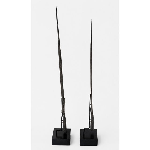 Early 20th Century Pair of African Hand-Forged Iron Spearheads on Custom Stands For Sale - Image 12 of 12