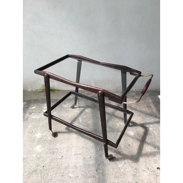 Cesare Lacca Mahogany, Brass & Glass Trolley by Cesare Lacca, 1950s For Sale - Image 4 of 11