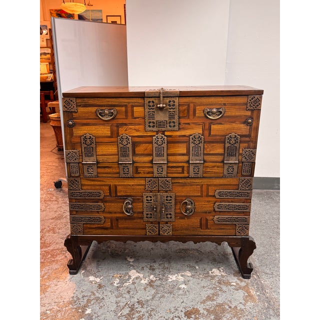 Asian Korean Drop Front Storage Desk, Antique For Sale - Image 3 of 12
