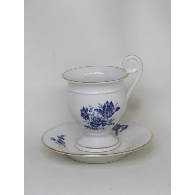 Italian Richard Ginori Italy White Blue Floral Porcelain Coffee Cup and Saucer 4694b For Sale - Image 3 of 15
