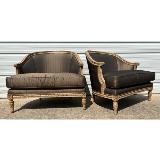 Elegant French Country Style Upholstered Club Chairs/Pair For Sale In Philadelphia - Image 6 of 12