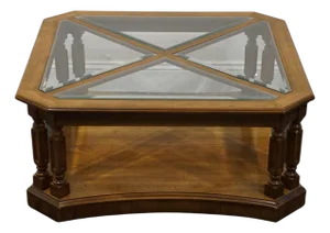 Broyhill Furniture Walnut Italian Contemporary 36" Square Glass-Topped Accent Coffee Table