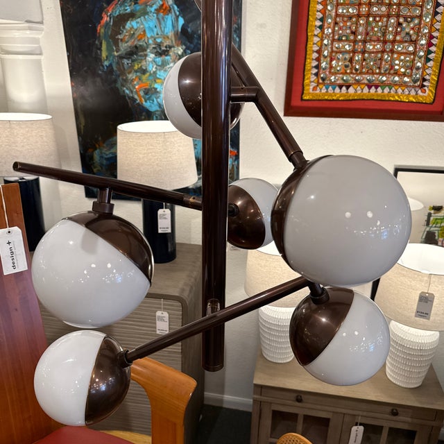Metal Arteriors Linkka Modern Bronze Finish + Opal Glass Chandelier For Sale - Image 7 of 12