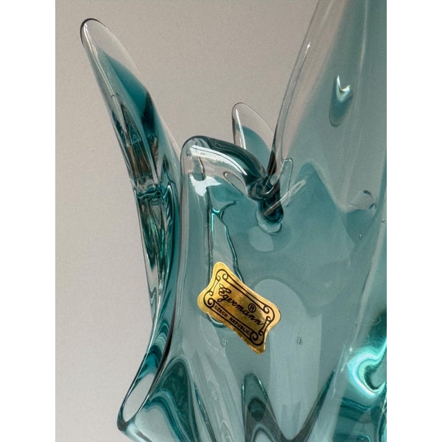 Vintage Turquoise Bohemian Art Glass Sculptural Vase from Egermann, 1980s For Sale - Image 10 of 15
