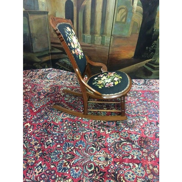 Wood Antique Rocking Chair, Needlepoint Rocking Chair For Sale - Image 7 of 8