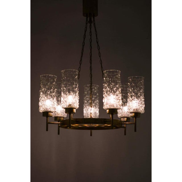 Chandelier in Brass and Glass by Carl Fagerlund, 1950s For Sale - Image 6 of 12