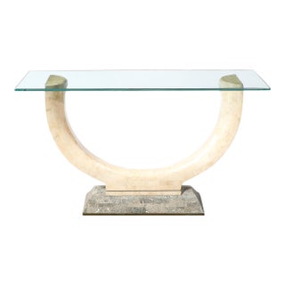 Mid-Century Tessellated Stone Console Table W/ Brass Inlays by Maitland Smith For Sale