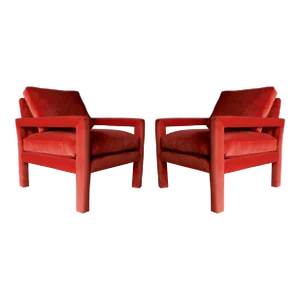 Restored 1970s Mid-Century Pair of Milo Baughman Club Chairs
