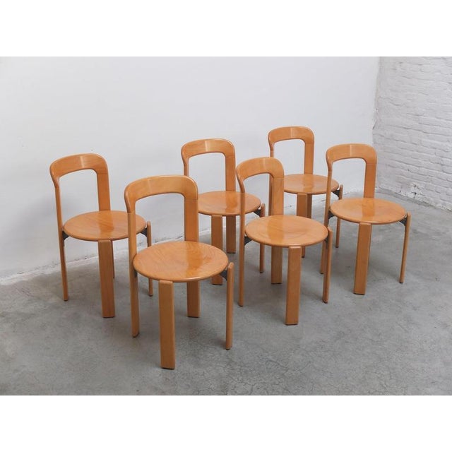 Set of 6 iconic ‘Rey’ chairs designed by Swiss architect Bruno Rey in 1971. with its distinctively rounded edges and...