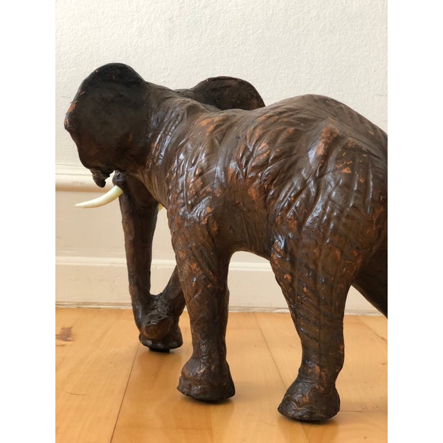 Vintage Handcrafted Leather Elephant Statue For Sale - Image 4 of 9