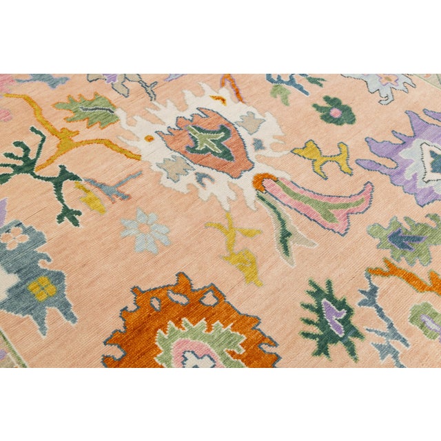 Contemporary Hand-Knotted Oushak Style Wool Rug in Soft Peach, Lavender & Ochre For Sale - Image 9 of 12