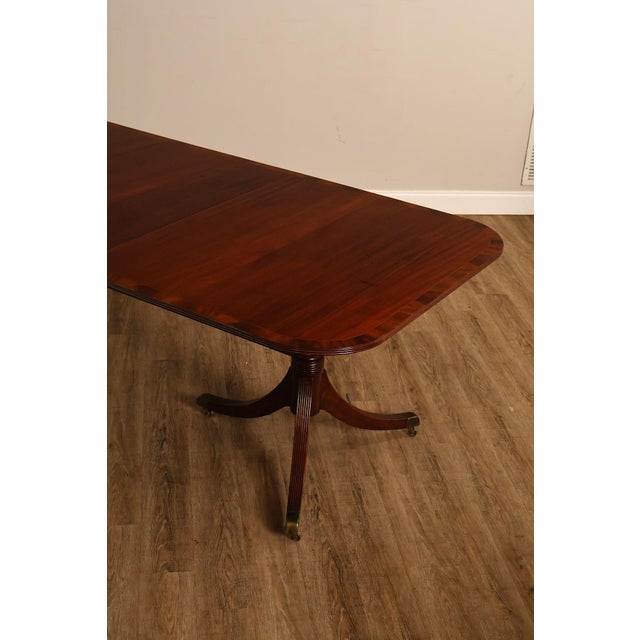 Regency Style Banded Mahogany Double Pedestal Dining Table With 2 Leaves For Sale - Image 16 of 18