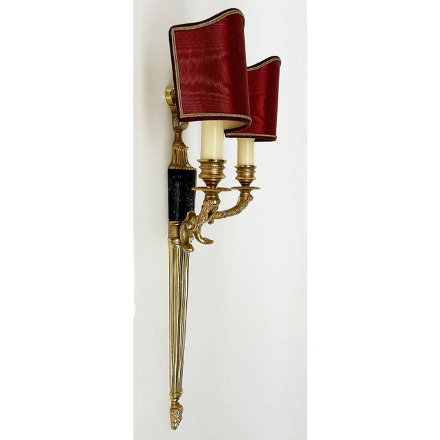 French Laudarte Slr Gilt Bronze Wall Sconces With Marble Insets Tania Ap 2L - a Pair For Sale - Image 3 of 9