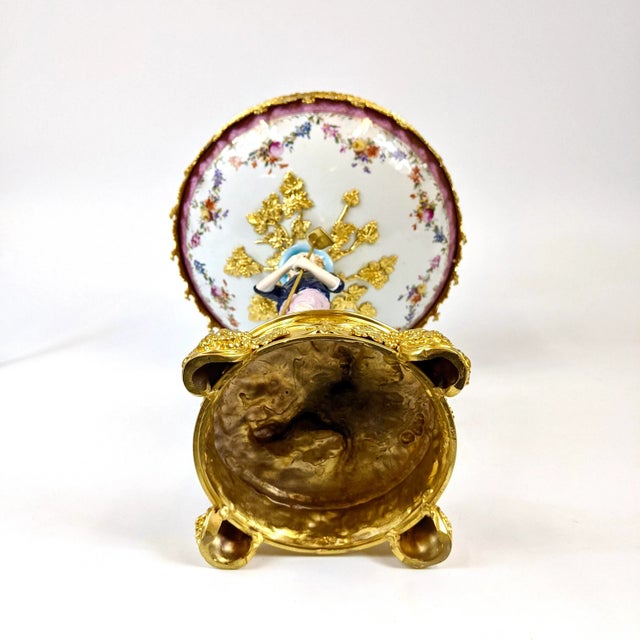 Metal Late 20th Century Hand Painted Porcelain Figurine and Bowl For Sale - Image 7 of 9