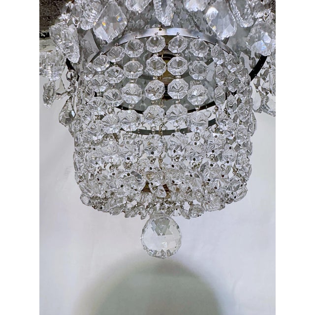 Vintage Hollywood Regency Brass Tiered Crystal Basket Chandelier For Sale - Image 4 of 11