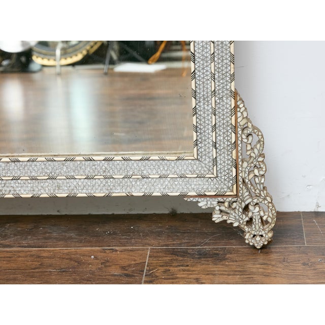 White Moroccan Mirror with Bone and Mother-of-Pearl Inlay, circa 1900 For Sale - Image 8 of 12
