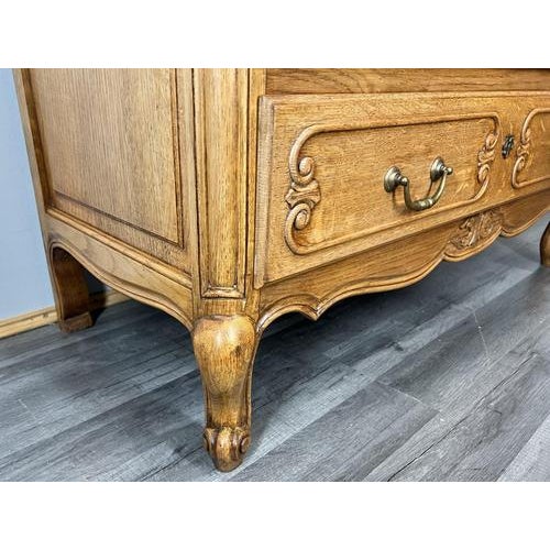 Wood Vintage French Louis XVI Style Carved Oak Chest of Drawers For Sale - Image 7 of 12