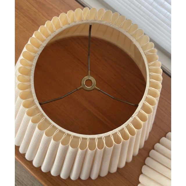 Mid 20th Century Postmodern Pleated Textured Cream Linen Lamp Shades - a Pair For Sale In Denver - Image 6 of 12