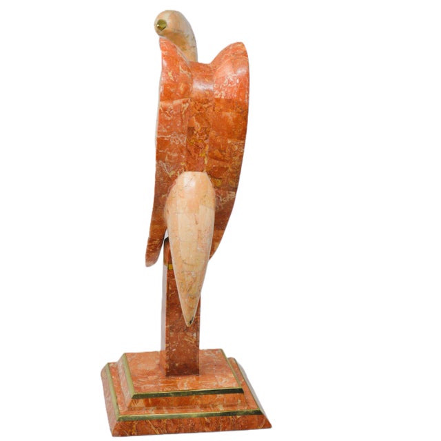 Hollywood Regency 1980s Maitland-Smith Style Tessellated Stone Brass Perched Bird For Sale - Image 3 of 10