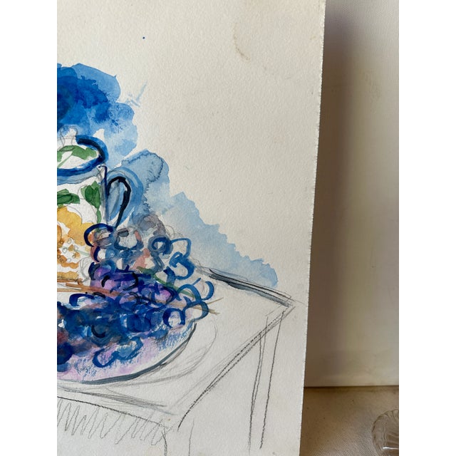 Paint Vintage Watercolor Still Life Painting of Bedside Table For Sale - Image 7 of 9