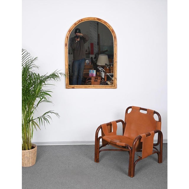 Italian Arch Gilt Mirror with Double Bamboo and Rattan Frame, Italy, 1970s For Sale - Image 6 of 18