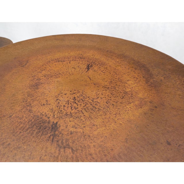 Vintage Hummered Forged Copper & Iron Round Coffee Table & Pair of Stools Seats For Sale - Image 6 of 12