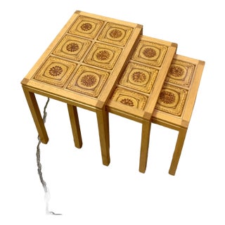 Danish Modern Teak Tile Top Nesting Tables by Willy Ryomgard Mobelfabriken For Sale