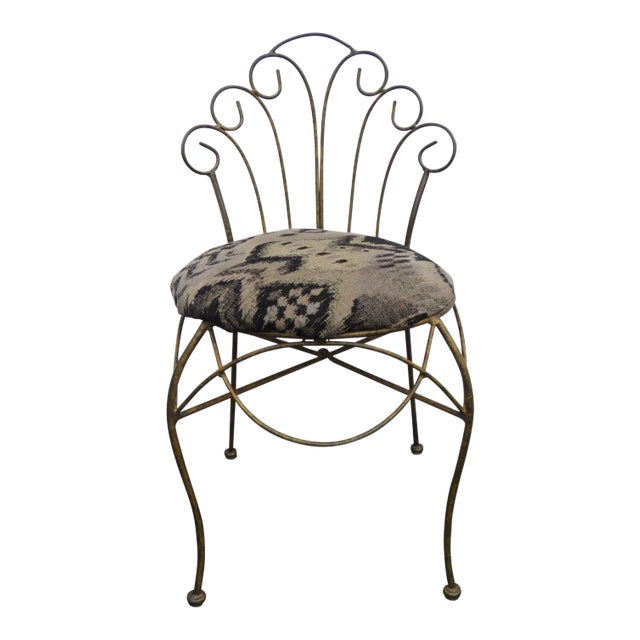 Hollywood Regency Distressed Metal Small Child Vanity Side Chair For Sale