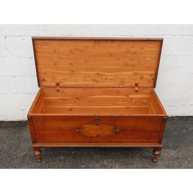 Early 20th Century Early 1900s Carved Bench Cedar Chest Blanket Trunk 6365 For Sale - Image 5 of 12