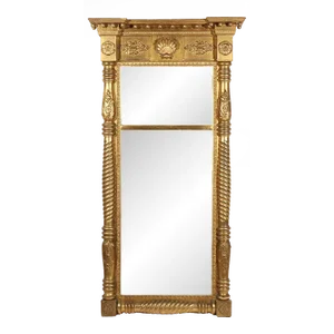 Mid 19th Century American Half Spindle Giltwood Tabernacle Pier Mirror