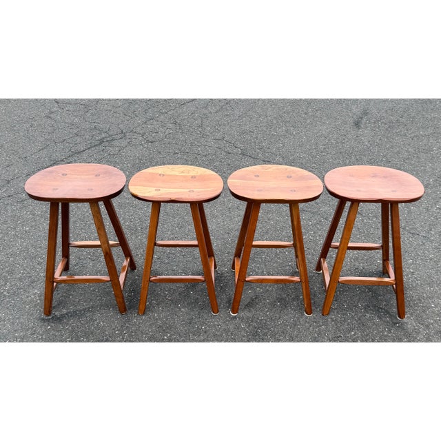 2010s Solid Cherry Saddle Seat Bar Stool by Hunt Furniture Wingdale New York For Sale - Image 5 of 10