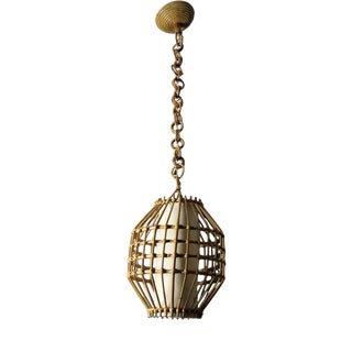 Hand-Woven Wicker Rattan Lantern in the style of Louis Sognot, 1950s For Sale