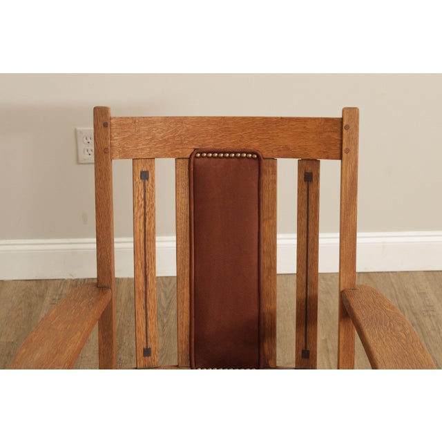 Limbert Mission Inlaid Oak Rocker For Sale - Image 9 of 12