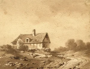 Possibly Amédée Bourgeois, Rural House in France, Early 19th Century, Watercolour
