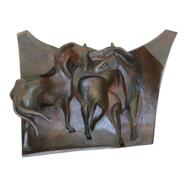 Mid 20th Century Cubist Ted Egri Bronze Sculpture Abstract Horses, Taos Artist For Sale
