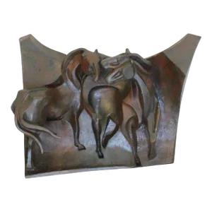 Mid 20th Century Cubist Ted Egri Bronze Sculpture Abstract Horses, Taos Artist