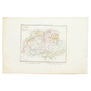 Map of Switzerland, Original Etching, 19th Century For Sale