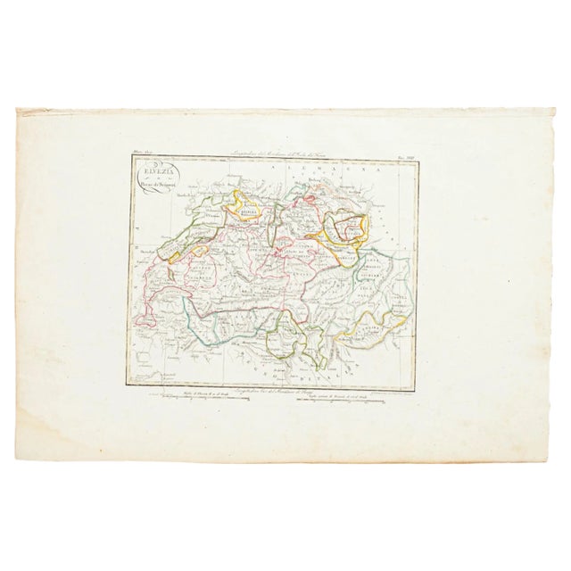 Map of Switzerland, Original Etching, 19th Century For Sale