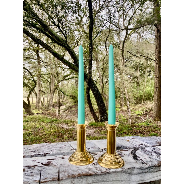 Metal Brass Post Modern Neoclassical Cylindrical Candle Holders, a Pair (After Michael Graves) For Sale - Image 7 of 10