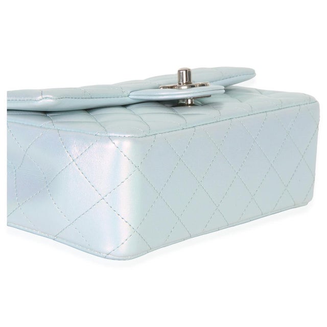 Blue Iridescent Quilted Goatskin Rectangular Mini Flap For Sale In New York - Image 6 of 9