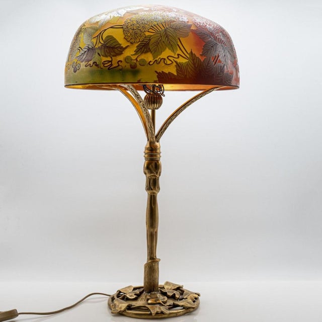 Bronze and Floral Glass Table Lamp from Daum, France, 1900s For Sale - Image 10 of 15