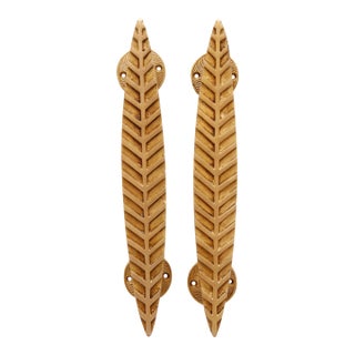 Simple Feather Brass Door Handles, a Pair For Sale