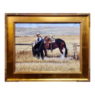 Gregory Eiselein- Cowboy in a Montana Ranch Landscape -Oil Painting For Sale