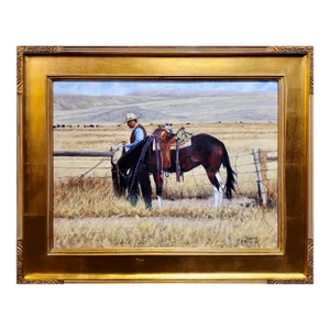 Gregory Eiselein- Cowboy in a Montana Ranch Landscape -Oil Painting