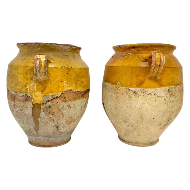 19th-Century Southern French Yellow-Glazed Terracotta Confit Pots - Pair For Sale - Image 14 of 15