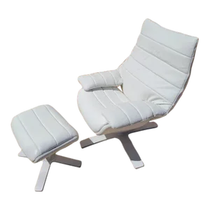 Modern Italian Re-Vive Lounge Chair and Ottoman by Natuzzi Newly Reupholstered in White Leather