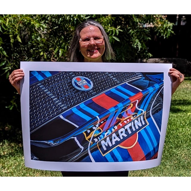 Driven, Not Stirred by Shan Fannin | Paper Giclee Print of a Martini Racing Porsche For Sale