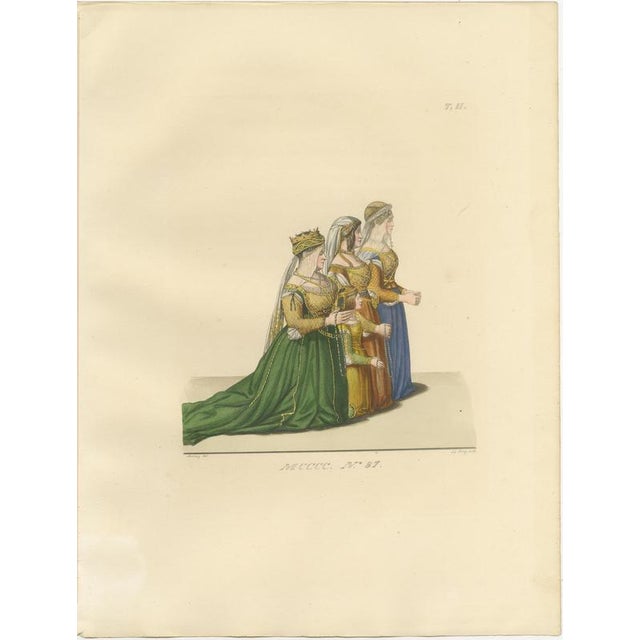 P. Mercuri, Medieval Courtly Costumes and Figures, 1845, Lithograph, Set of 10 For Sale - Image 4 of 14