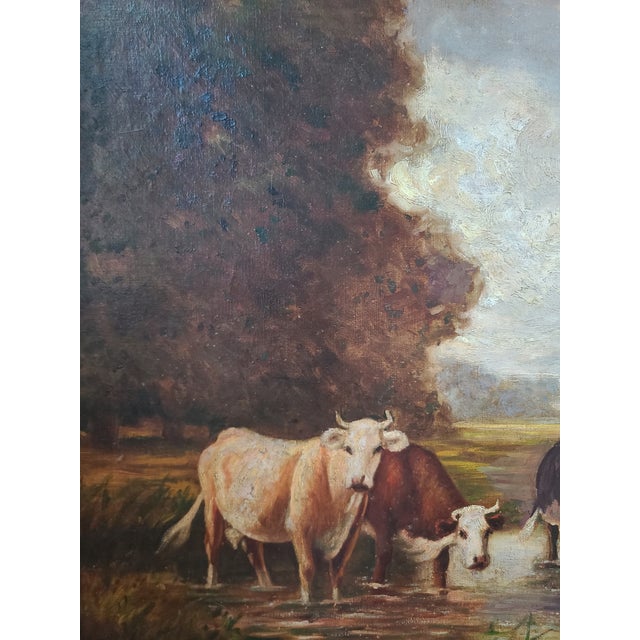 James T. Breen Antique 19th Century Oil Painting Moody Pastoral Landscape With Cows For Sale - Image 4 of 17